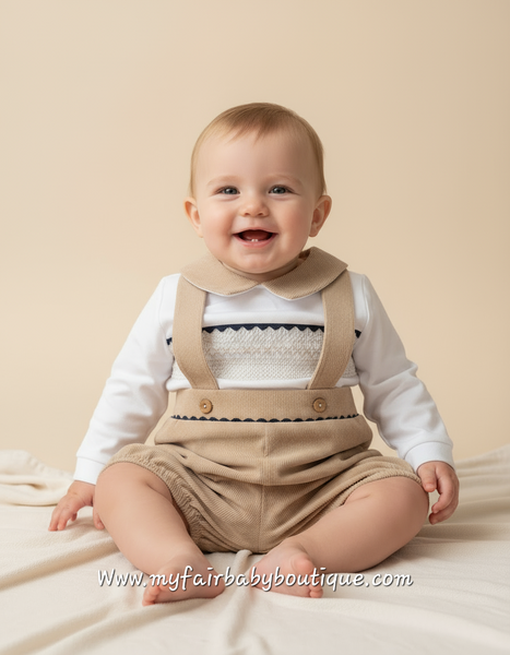 Spanish Baby Boys Camel Smocked Dungarees Set ~ 6-36m