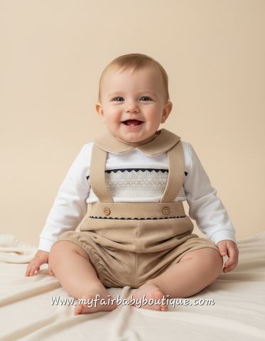 Spanish Baby Boys Camel Smocked Dungarees Set ~ 6-36m