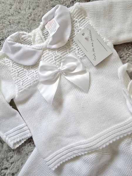 Spanish Baby Girls White Knitted 3pc Set ~ 0-3 months