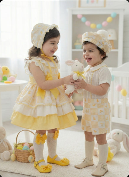Sonata Infantil SS26 Girls Lemon Easter Chick Puffball Dress VE2603 ~ MADE TO ORDER