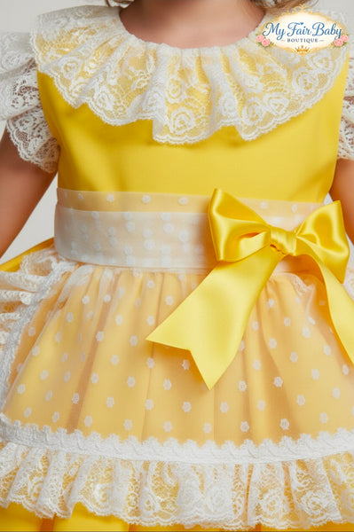 Sonata Infantil Spanish Girls Yellow Lace Puffball Dress M415 - MADE TO ORDER