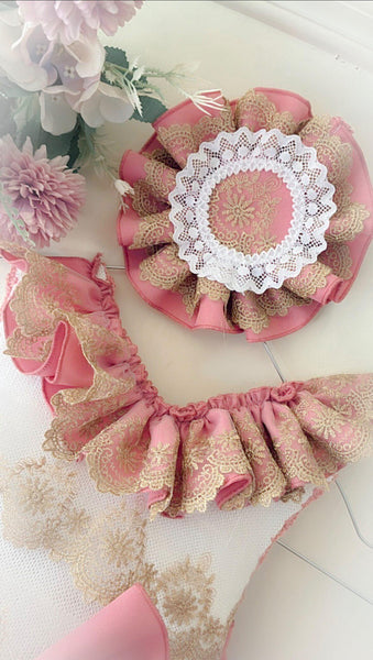 Ela Confeccion SS26 Girls Pink & Camel Puffball Dress - MADE TO ORDER