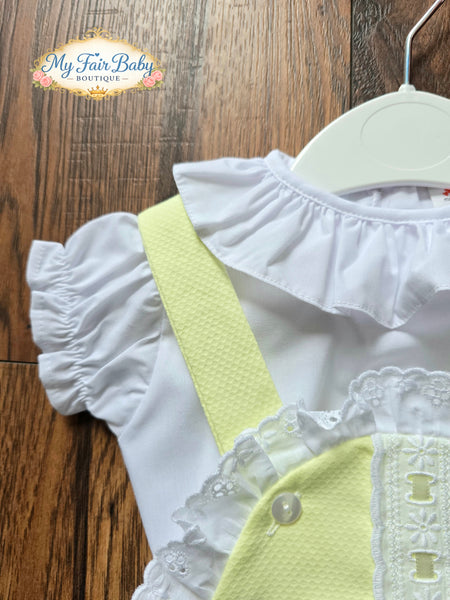 Spanish Baby Girls Lemon Waffle Lace & Bow Romper M002Y