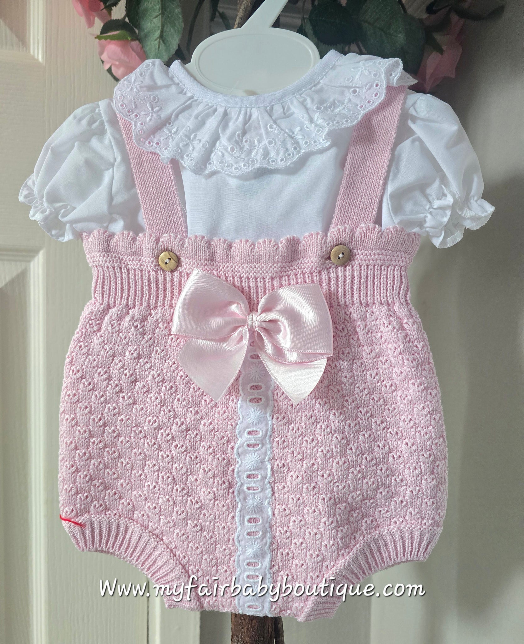 Spanish Baby Girls Pink Knitted Romper Set - 3-12m