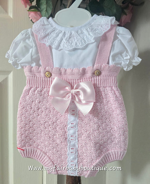 Spanish Baby Girls Pink Knitted Romper Set - 3-12m