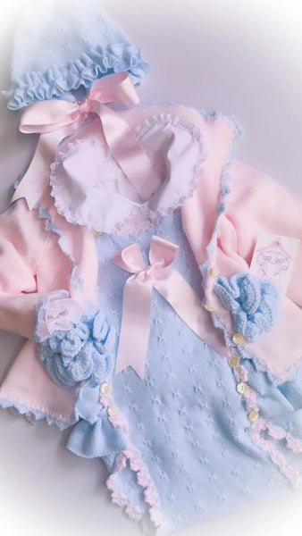 Ela Confeccion AW25 Girls Blue & Pink Knitted Romper - MADE TO ORDER