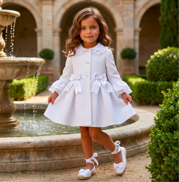 Sonata Infantil Spanish Girls White Pique Ruffled Summer Coat VE2628 - MADE TO ORDER