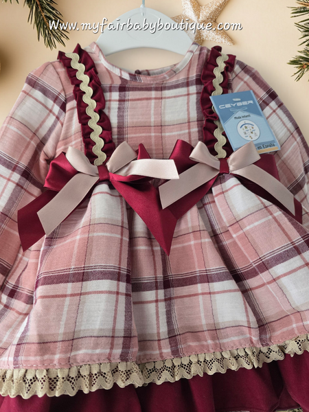 Ceyber AW25 Spanish Girls Burgundy Check Dress B2530 ~ 12m-8y
