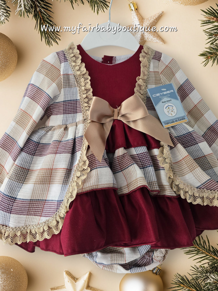 Ceyber AW25 Spanish Girls Burgundy Tartan Dress B2529 ~ 12m-8y