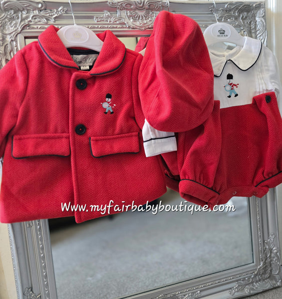 Beau Kid Traditional Baby Boys Red Herringbone Jacket & Cap Set ~ 0-24m