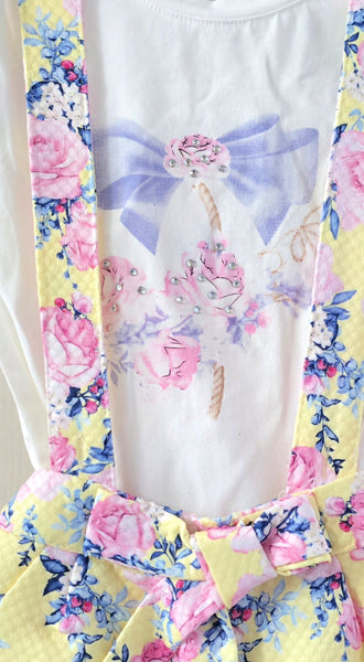Beau Kid Traditional Lemon Floral Dungaree Set 22112 ~ 2-6y