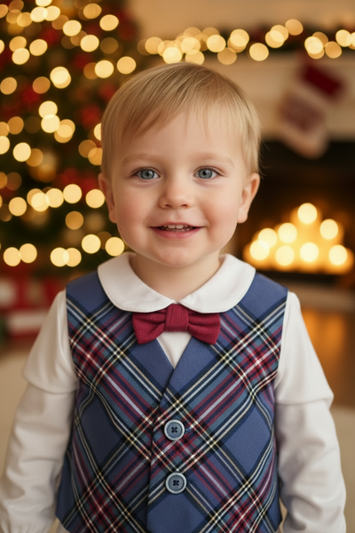 Spanish Baby Boys Plaid Mock Waistcoat 2pc Set