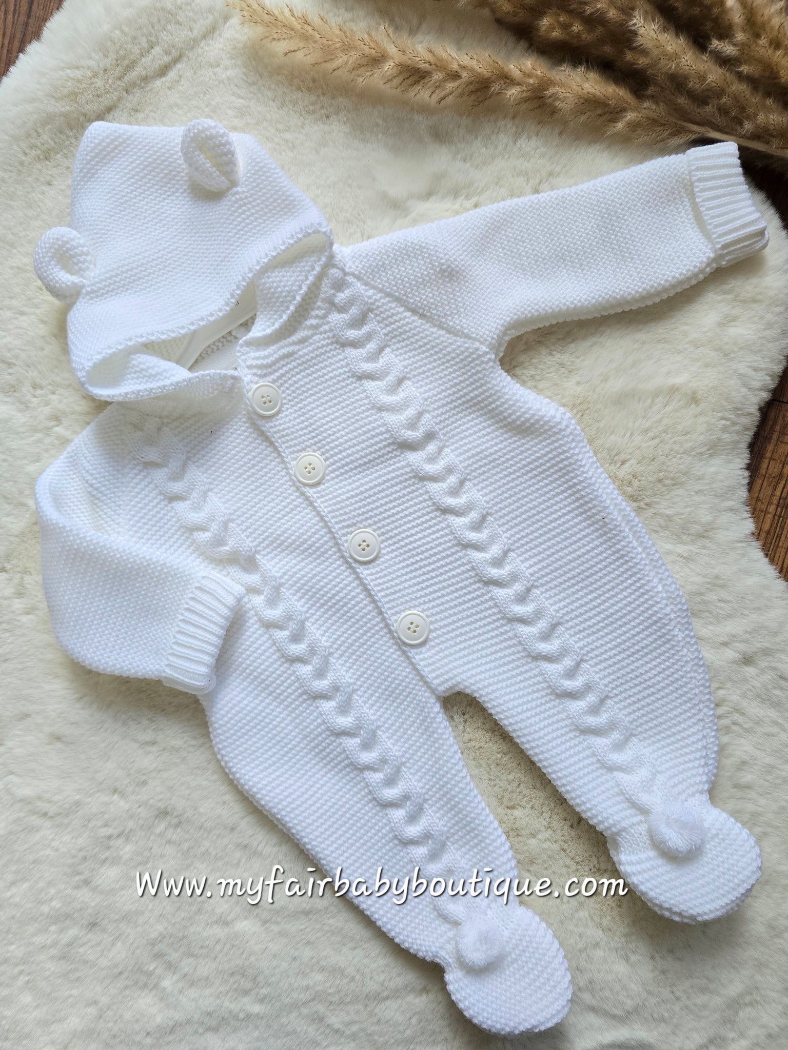 Traditional Unisex Baby White Knitted Pramsuit 4194