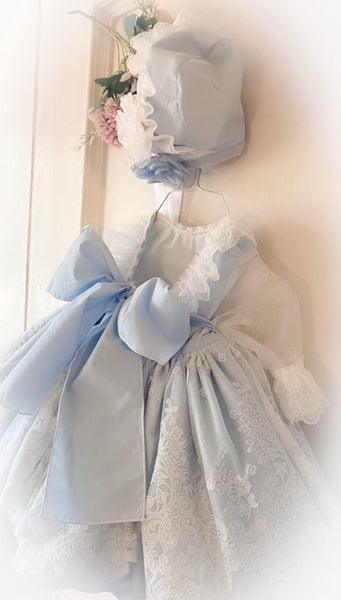 Ela Confeccion SS26 Girls Blue Lucia Lace Puffball Dress - MADE TO ORDER