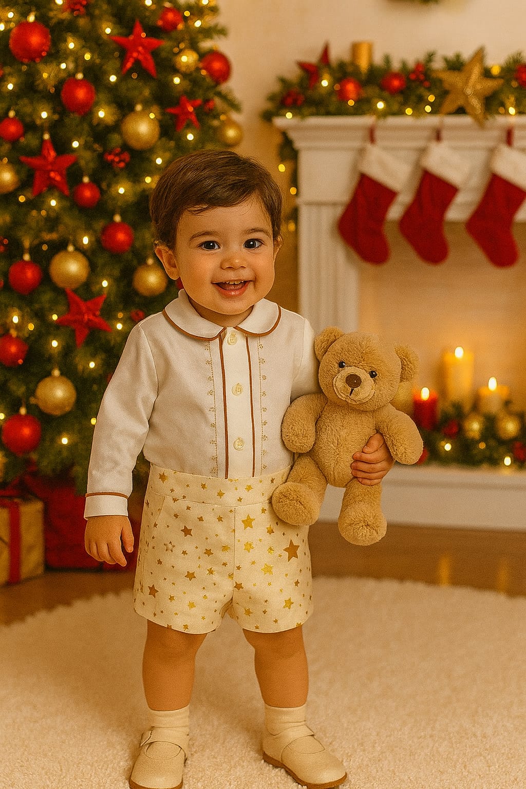 Sonata Infantil AW25 Spanish Baby Boys Cream Star Christmas Short Set NA2502 ~ 24m ~ IN STOCK NOW