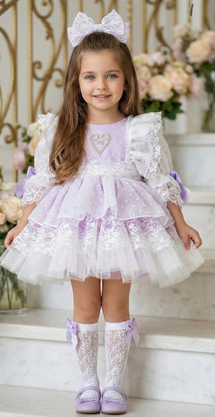 Sonata Infantil Spanish Girls Lilac Lace Orquidia Special Occasion Puffball Dress VE2129 - MADE TO ORDER