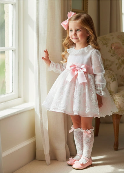 Sonata Spanish Girls Pink Lace Puffball Dress VE2620- MADE TO ORDER