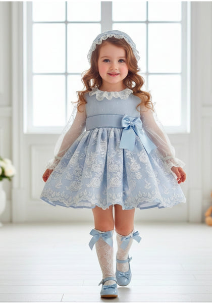 Sonata Spanish Girls Blue Lace Puffball Dress VE2621- MADE TO ORDER