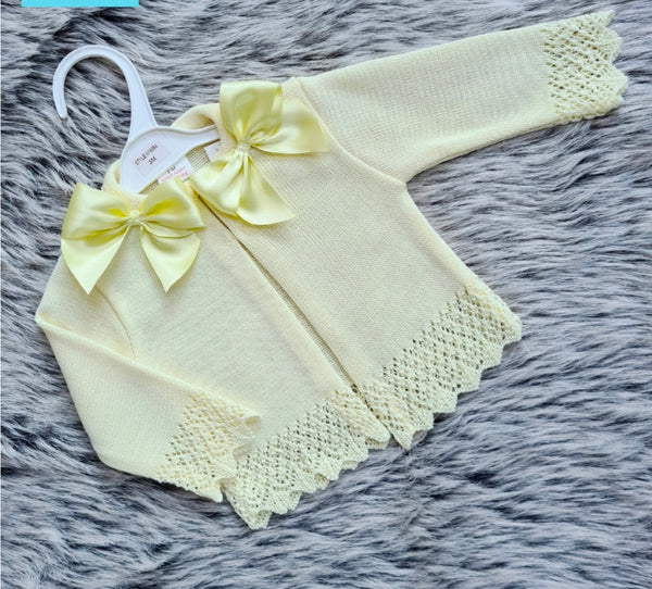 Spanish Baby Girls Lemon Large Bow Bolero Cardigan - 0-24m
