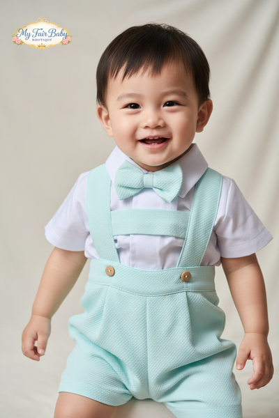 Spanish Baby Boys Mint Green Waffle H-Bar Dungarees 3pc EL217 ~ 3-24m