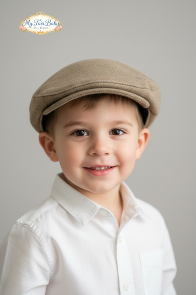 Beau Kid Traditional Boys Camel Woven Flat Cap
