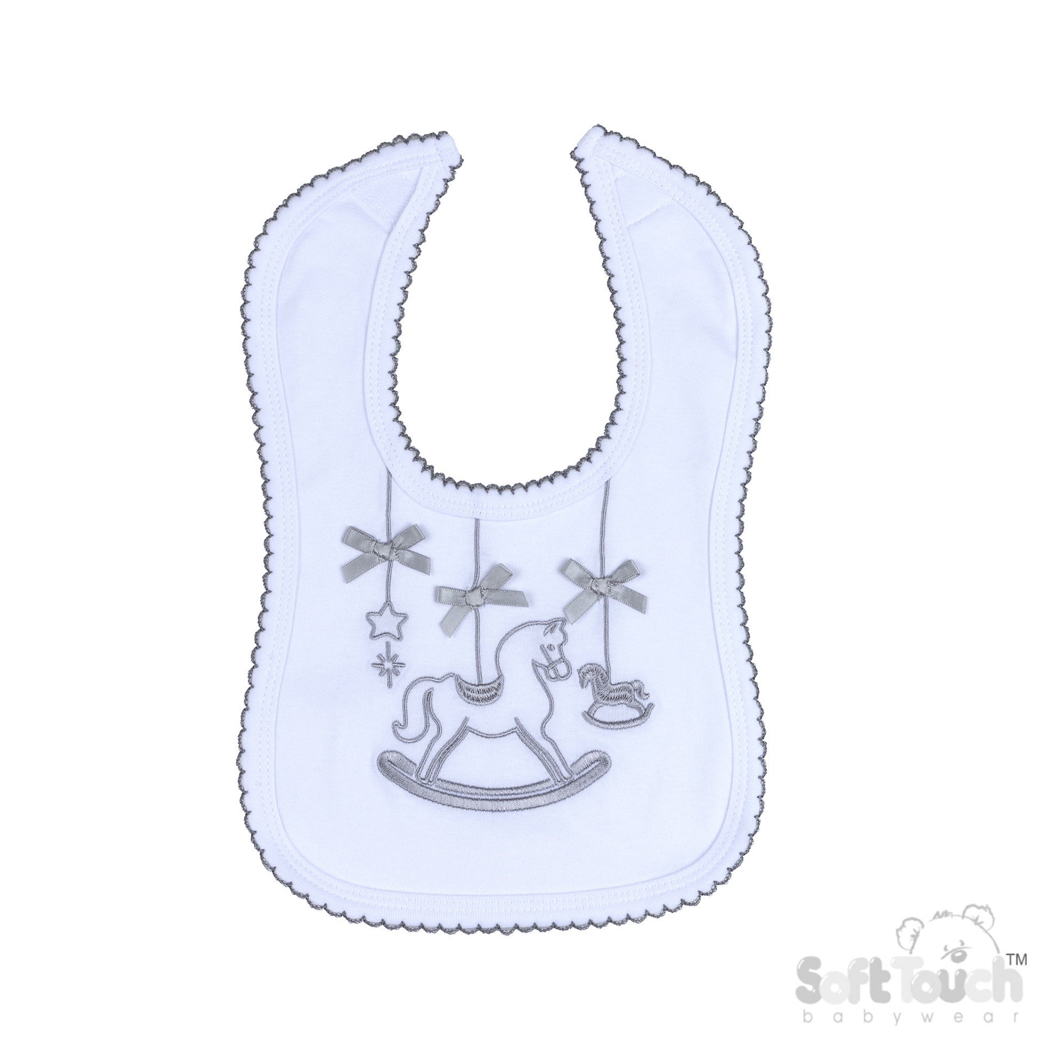 Unisex Baby White & Grey Rocking Horse Bib