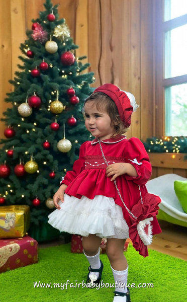 Sonata Infantil AW25 Spanish Girls Red Smocked Puffball Dress IN2505 ~ MADE TO ORDER