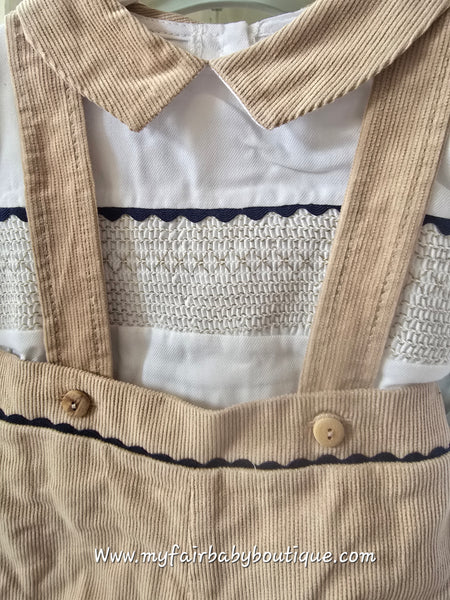 Spanish Baby Boys Camel Smocked Dungarees Set ~ 6-36m