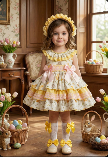 Sonata Infantil SS26 Girls Easter Chick & Bunny Puffball Dress VE2601 ~ MADE TO ORDER