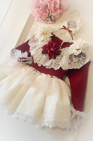 Ela Confeccion AW26 Spanish Girls Red Knitted Puffball Dress - MADE TO ORDER