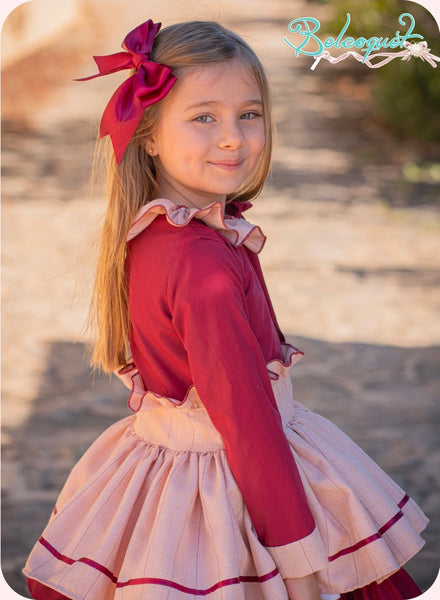 Belcoquet AW26 Older Girls Garza Burgundy Dropwaist Dress