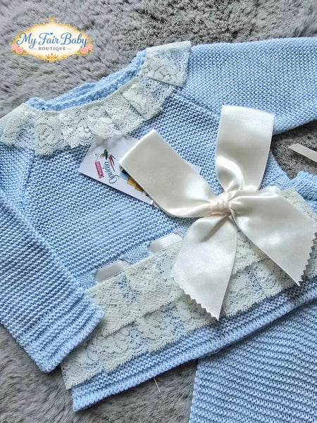 Spanish Creaciones Gavidia Unisex Baby Blue Knitted 3pc Set 8213