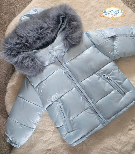 Wee Me Traditional Boys Blue Hooded Puffer Coat