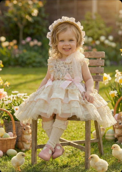 Sonata Infantil SS26 Girls Lace Bunny Puffball Dress VE2612 ~ MADE TO ORDER