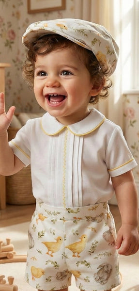 Sonata Infantil SS26 Boys Easter Chick & Bunny Short Set VE2602 - MADE TO ORDER