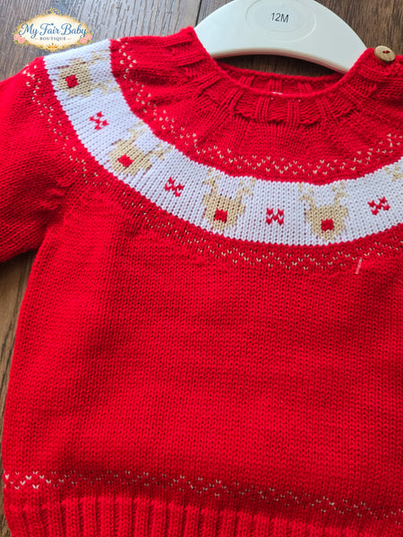 Spanish Baby Boys Red Reindeer Trouser Set