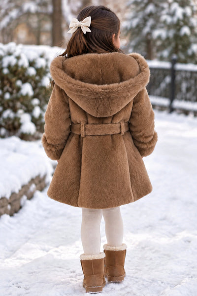 Traditional Girls Camel Fur Winter Coat & Dress Set ~ 2-11y