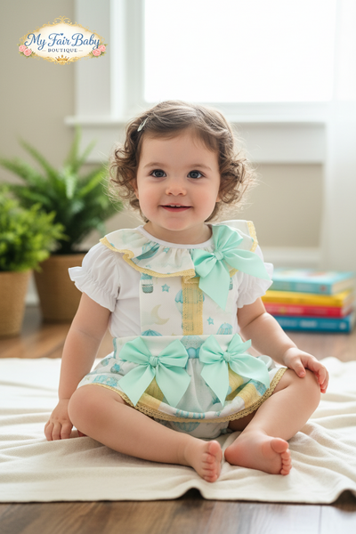 Spanish Baby Girls Mint Green Balloon Romper