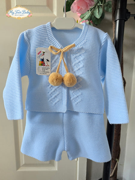 Creacciones Gavidia Spanish Boys Blue & Camel Knitted Dungarees & Cardigan Set 5133