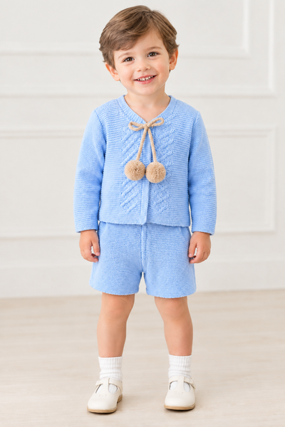 Creacciones Gavidia Spanish Boys Blue & Camel Knitted Dungarees & Cardigan Set 5133