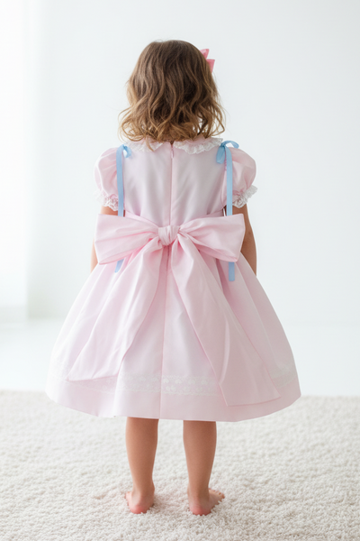 Sonata Infantil Spanish Girls Pink & Blue Smocked Puffball Dress & Bonnet VE2426 ~ 3y ~ IN STOCK NOW