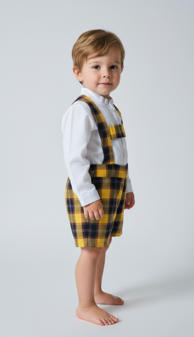 Ceyber Spanish Baby Boys Mustard Check H-Bar Dungarees Set ~ 12-36m