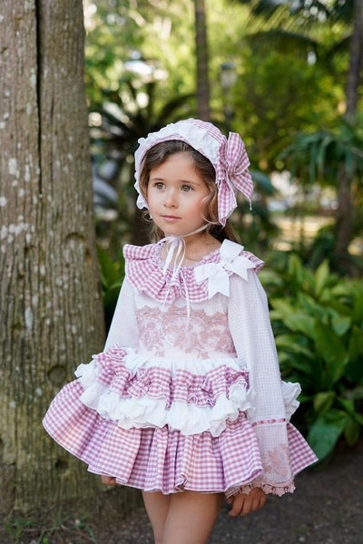 Ela Confeccion AW25 Spanish Girls Pink Check Puffball Dress - MADE TO ORDER