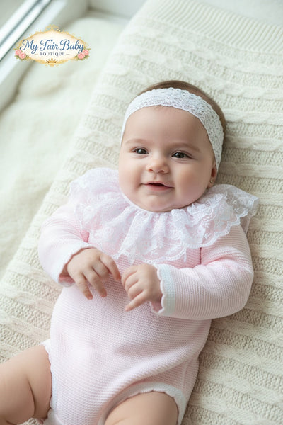 Spanish Baby Girls Pink Lace Knitted Romper P9215 ~ 3-24m