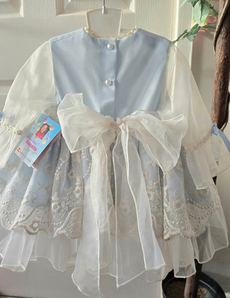 Sonata Infantil Spanish Girls Blue Lace Gardenia Puffball Dress IN2 - IN STOCK NOW