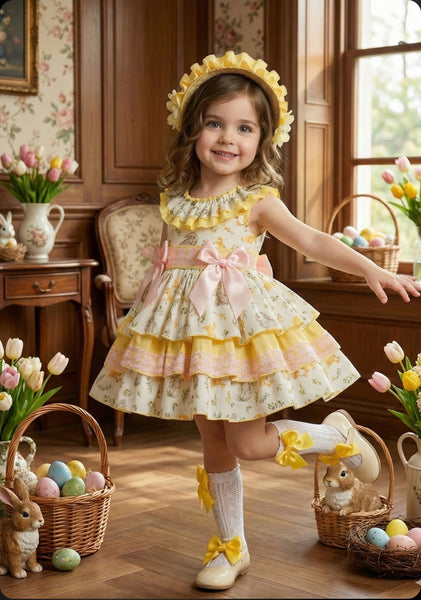 Sonata Infantil SS26 Girls Easter Chick & Bunny Puffball Dress VE2601 ~ MADE TO ORDER