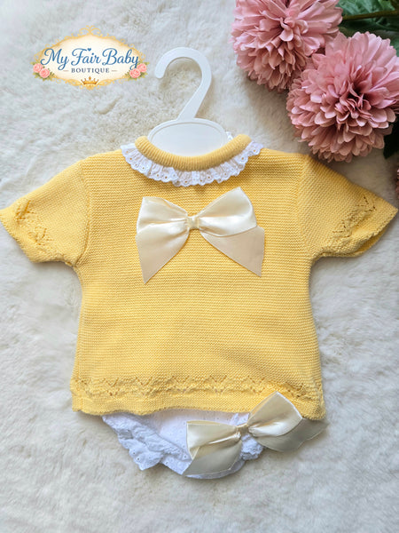 Spanish Baby Girls Yellow Knitted Jumper & Pant Set