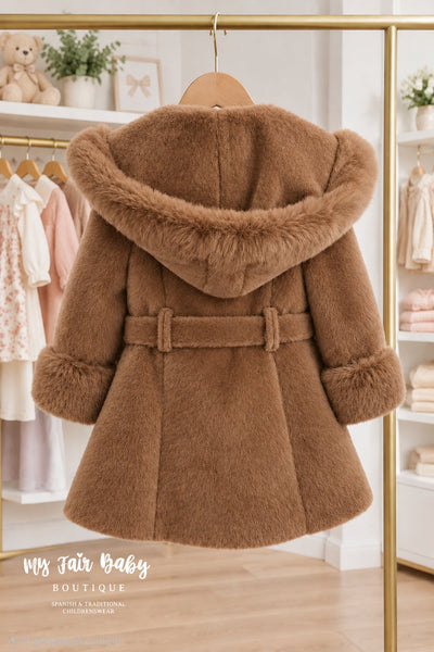 Traditional Girls Camel Fur Winter Coat & Dress Set ~ 2-11y