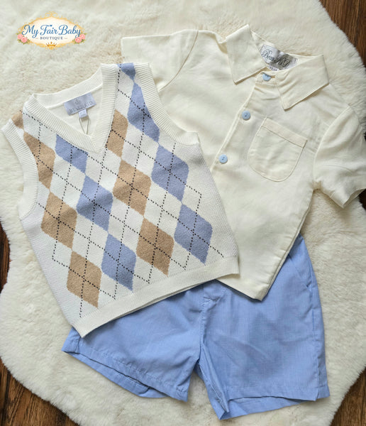 Beau Kid SS26 Boys Blue Short & Tank Top 3pc Set T102