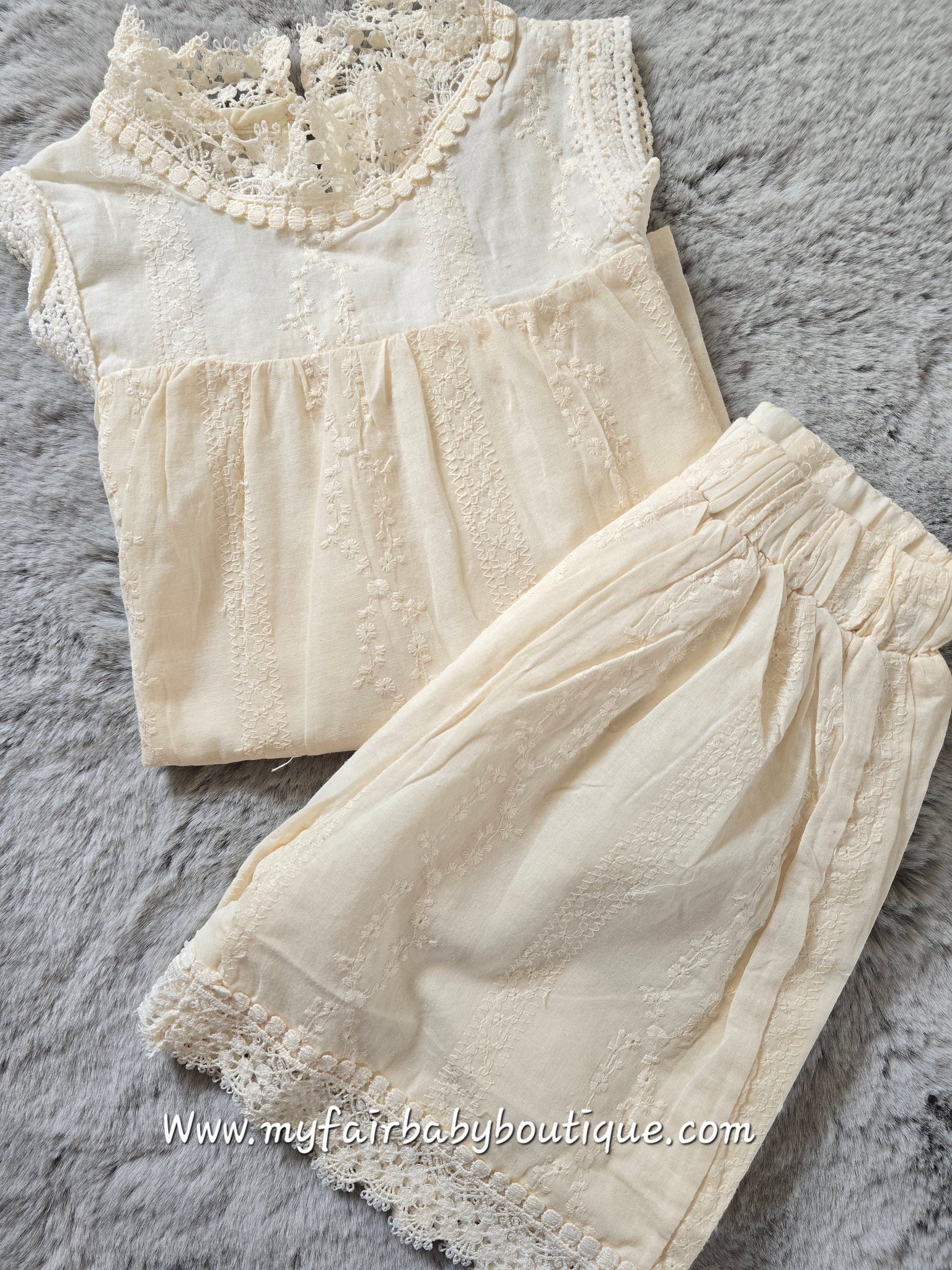 Older Girls Cream Lacey Cotton Top Set & Short Set ~ 4-14y